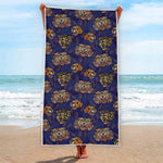 Blue Tiger Tattoo Pattern Print Beach Towel