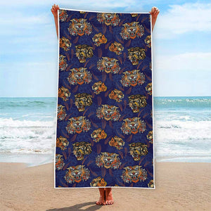 Blue Tiger Tattoo Pattern Print Beach Towel