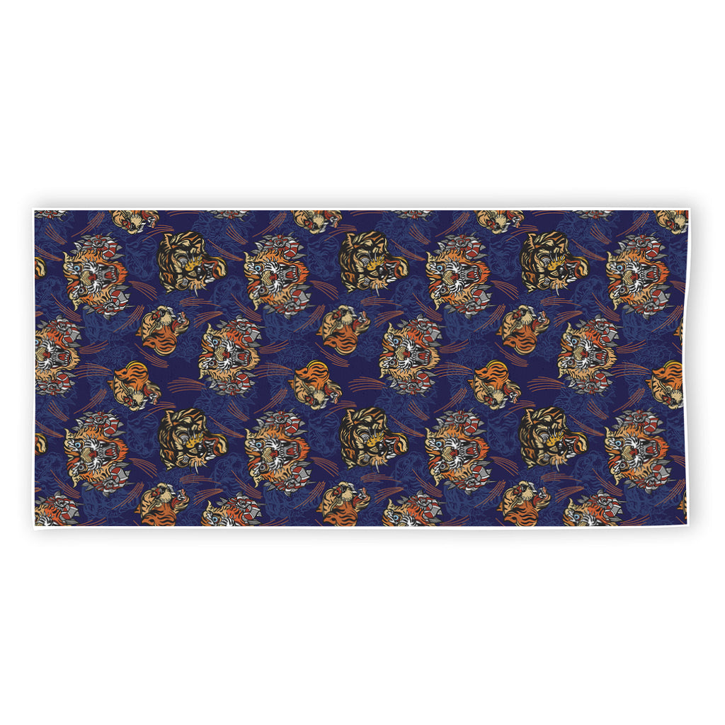 Blue Tiger Tattoo Pattern Print Beach Towel