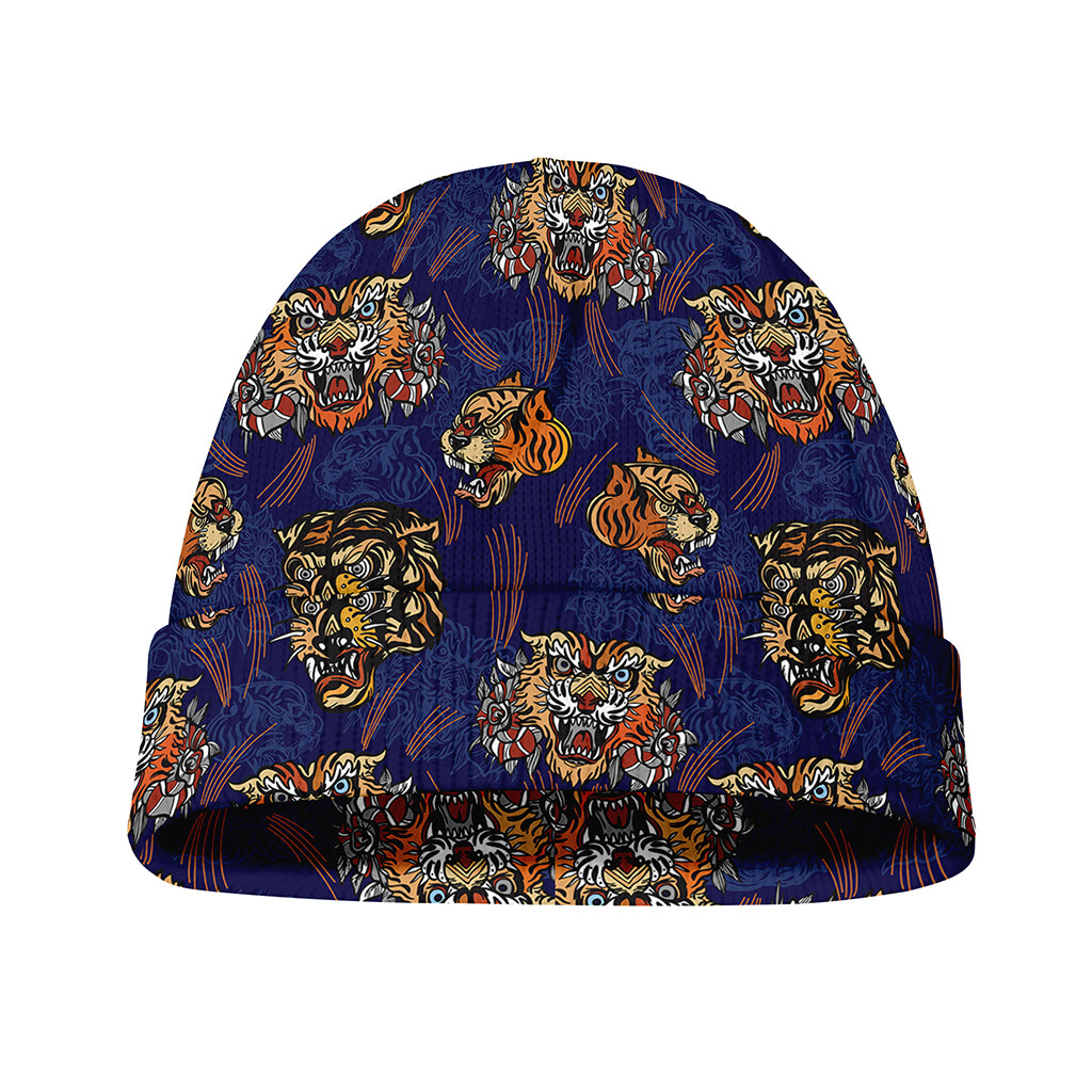 Blue Tiger Tattoo Pattern Print Beanie