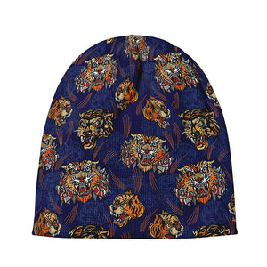 Blue Tiger Tattoo Pattern Print Beanie