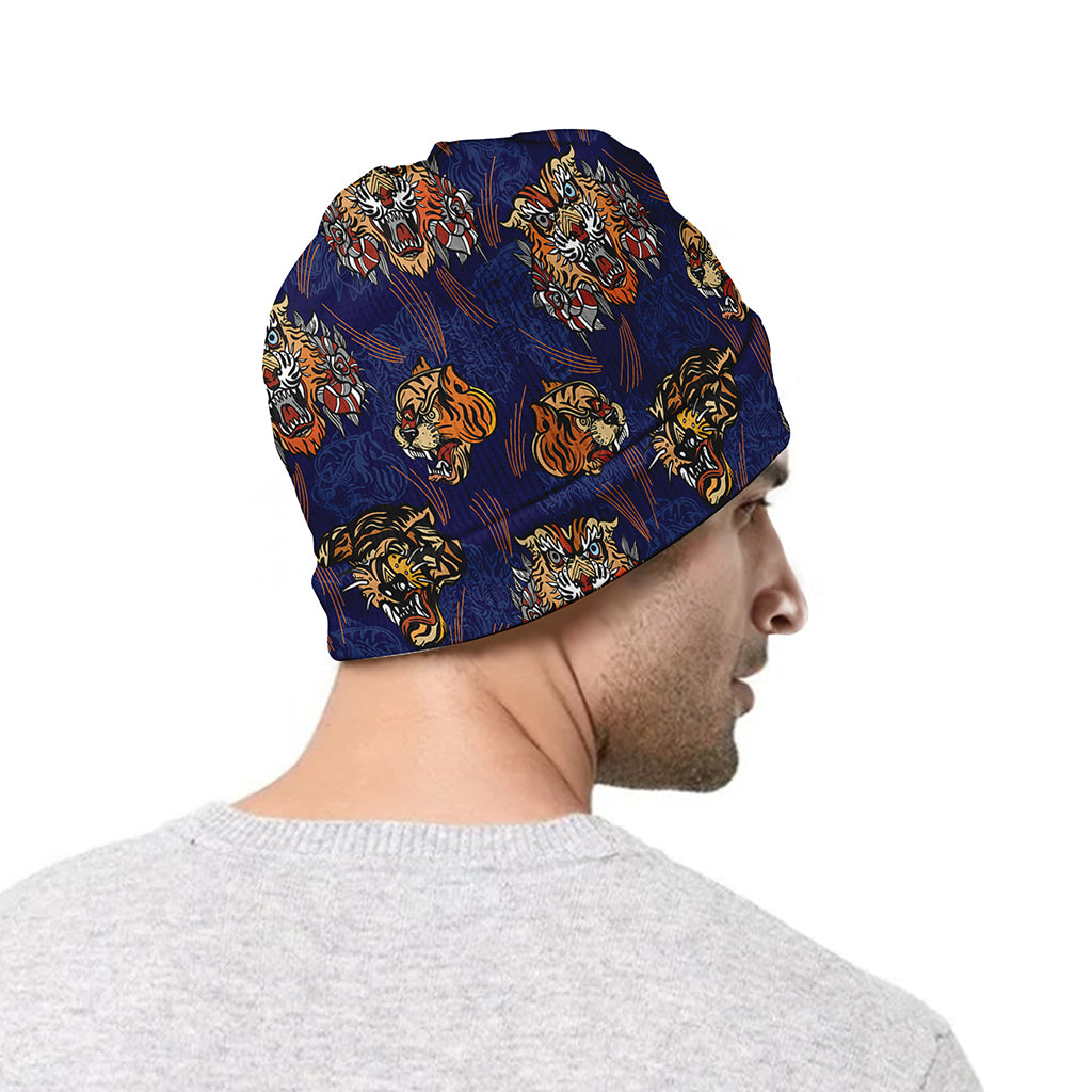 Blue Tiger Tattoo Pattern Print Beanie