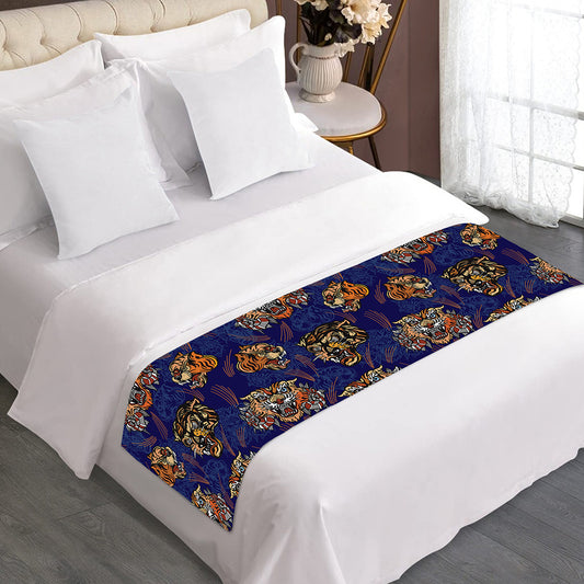 Blue Tiger Tattoo Pattern Print Bed Runner