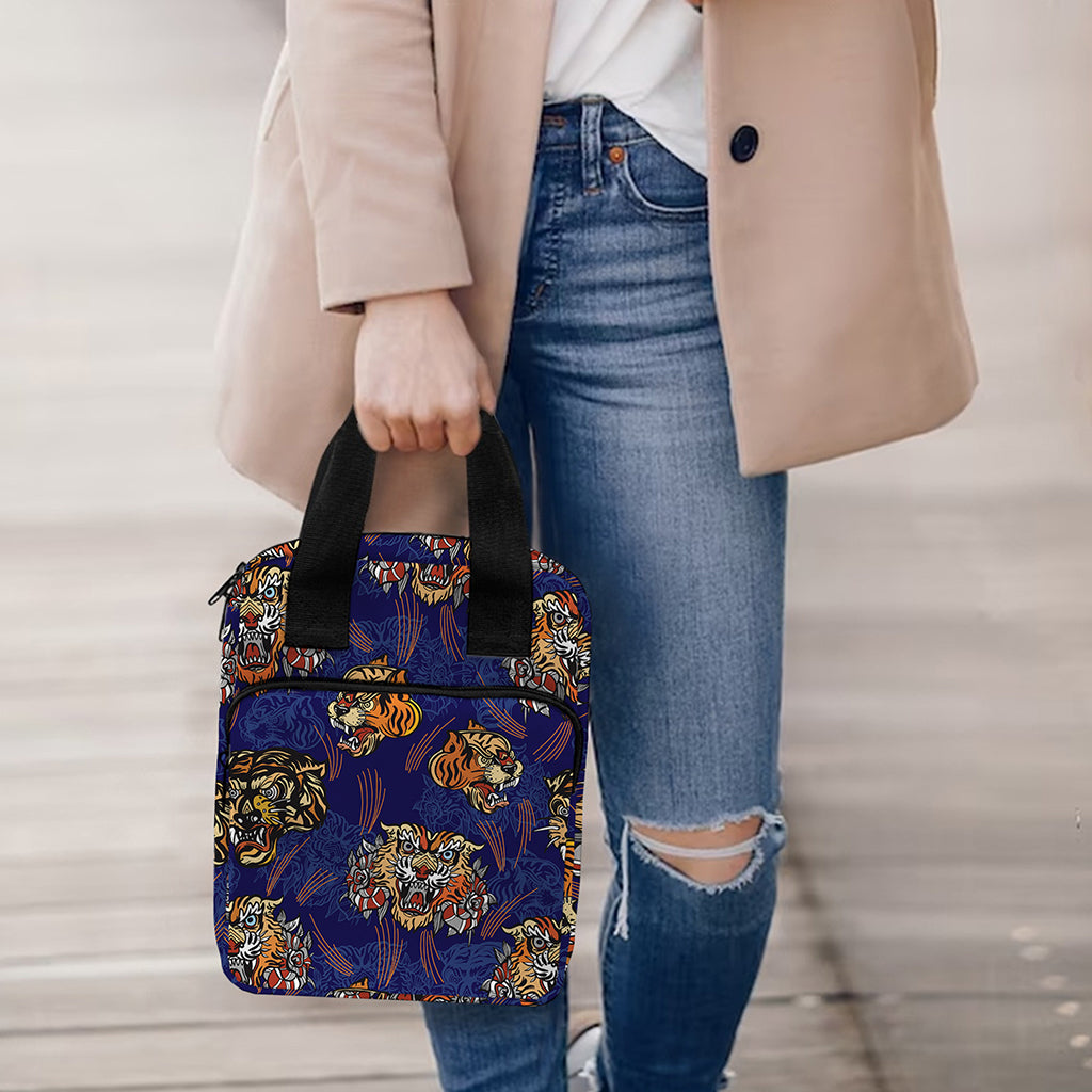Blue Tiger Tattoo Pattern Print Bible Tote Bag