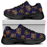 Blue Tiger Tattoo Pattern Print Black Chunky Shoes