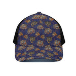 Blue Tiger Tattoo Pattern Print Black Mesh Trucker Cap