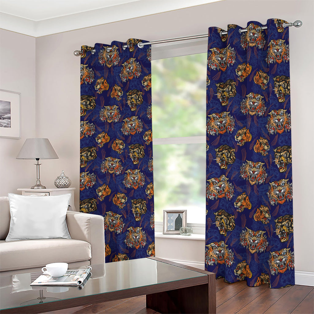 Blue Tiger Tattoo Pattern Print Blackout Grommet Curtains