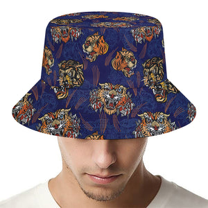 Blue Tiger Tattoo Pattern Print Bucket Hat