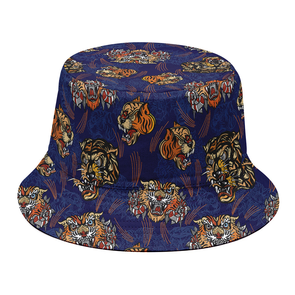 Blue Tiger Tattoo Pattern Print Bucket Hat