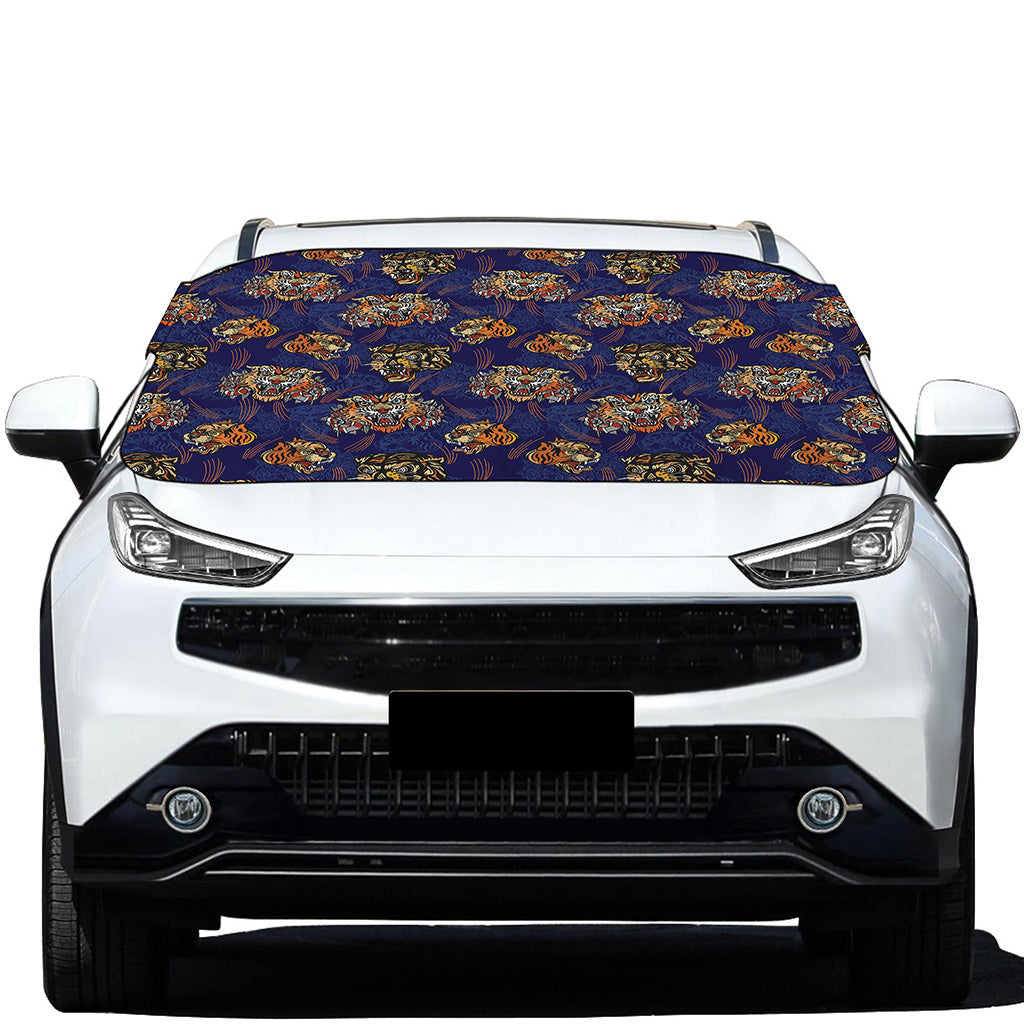 Blue Tiger Tattoo Pattern Print Car Windshield Snow Cover