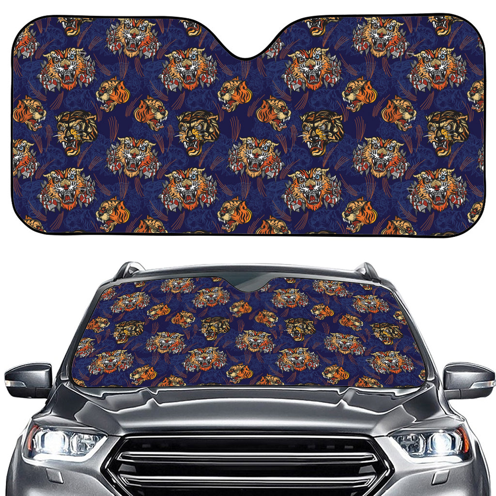 Blue Tiger Tattoo Pattern Print Car Windshield Sun Shade