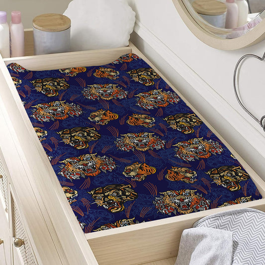 Blue Tiger Tattoo Pattern Print Changing Pad Cover