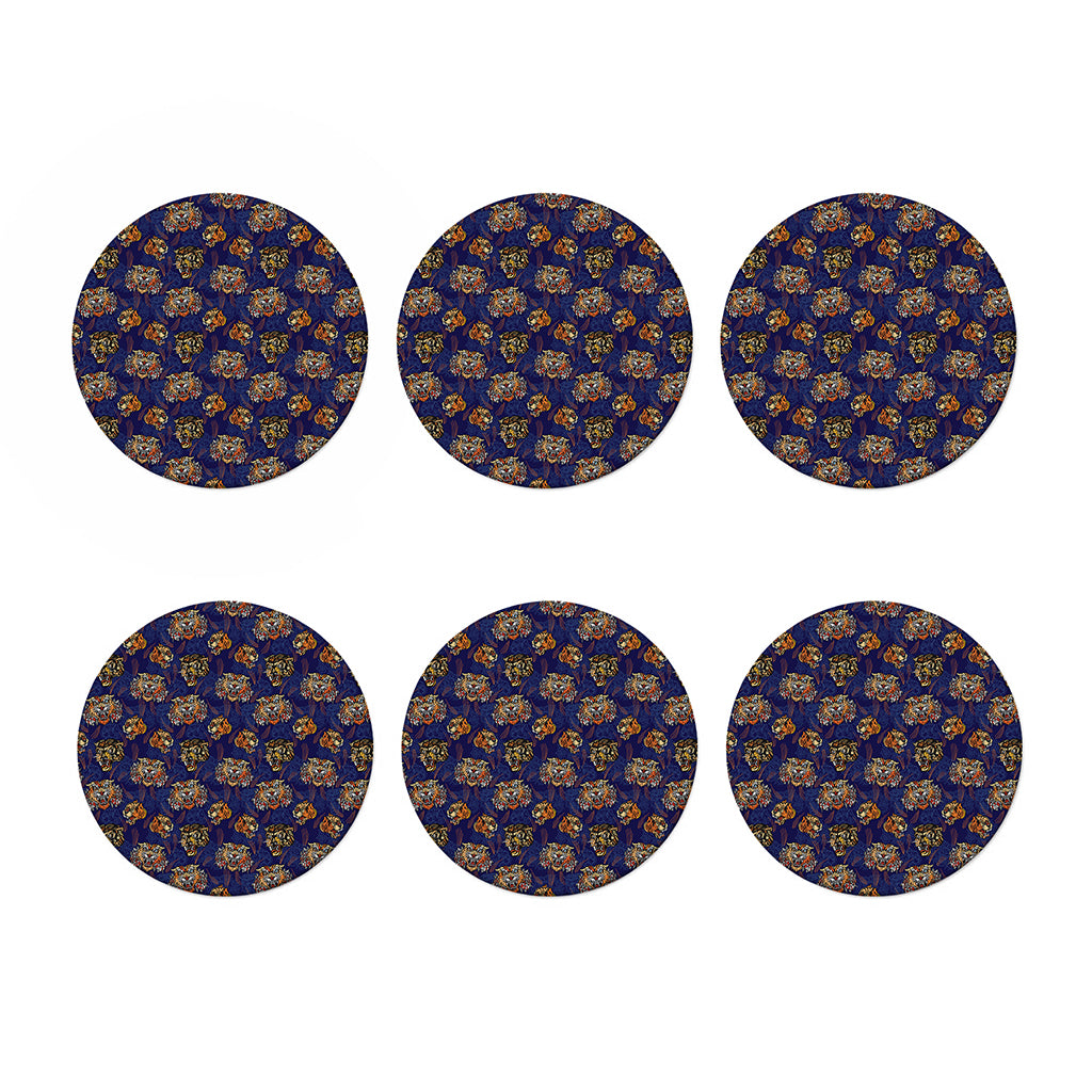 Blue Tiger Tattoo Pattern Print Coaster Set
