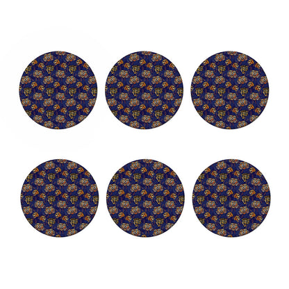 Blue Tiger Tattoo Pattern Print Coaster Set