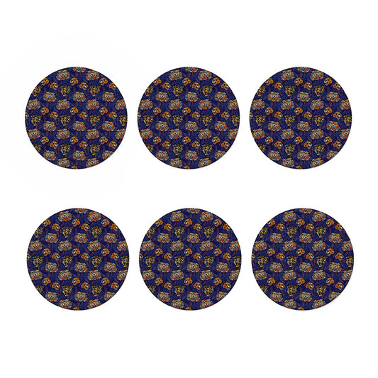 Blue Tiger Tattoo Pattern Print Coaster Set