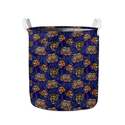 Blue Tiger Tattoo Pattern Print Collapsible Laundry Basket