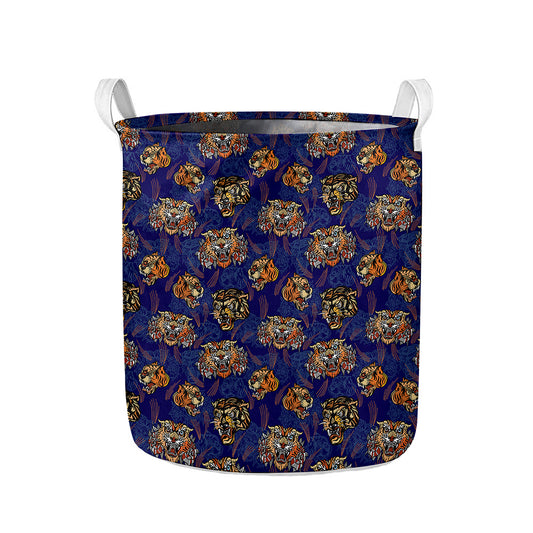 Blue Tiger Tattoo Pattern Print Collapsible Laundry Basket