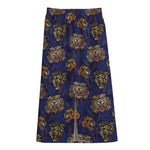 Blue Tiger Tattoo Pattern Print Cotton Front Slit Maxi Skirt