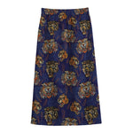 Blue Tiger Tattoo Pattern Print Cotton Front Slit Maxi Skirt