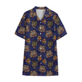 Blue Tiger Tattoo Pattern Print Cotton Hawaiian Shirt