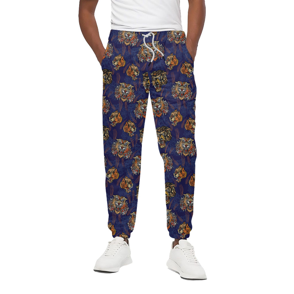 Blue Tiger Tattoo Pattern Print Cotton Pants