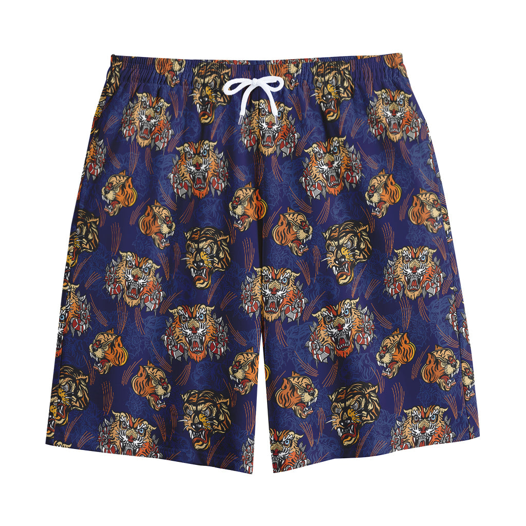 Blue Tiger Tattoo Pattern Print Cotton Shorts