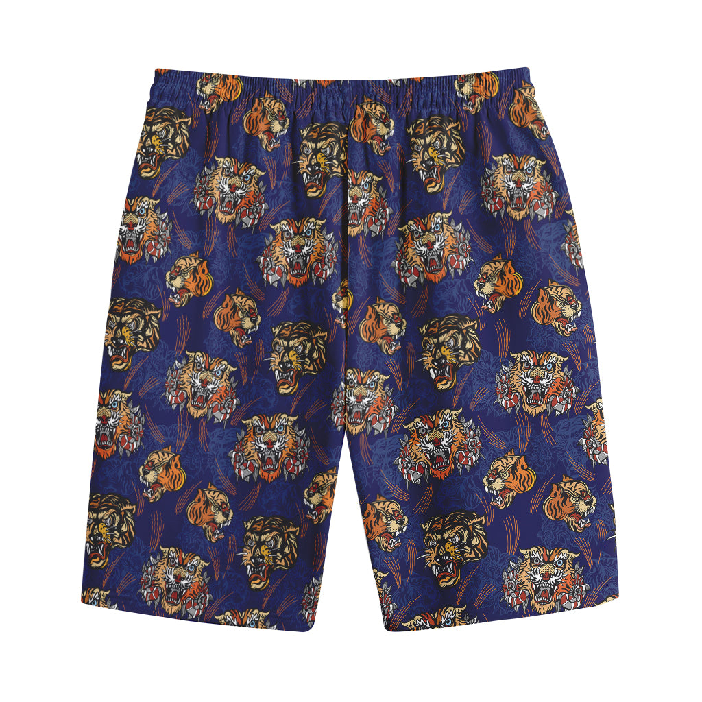 Blue Tiger Tattoo Pattern Print Cotton Shorts