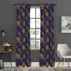 Blue Tiger Tattoo Pattern Print Curtain