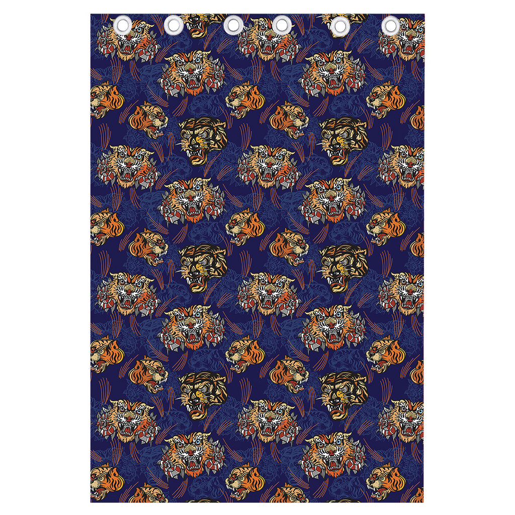 Blue Tiger Tattoo Pattern Print Curtain