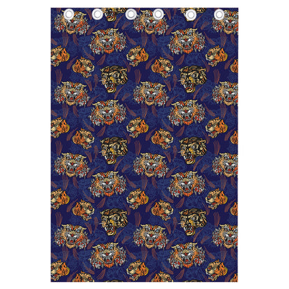 Blue Tiger Tattoo Pattern Print Curtain