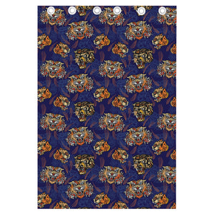 Blue Tiger Tattoo Pattern Print Curtain