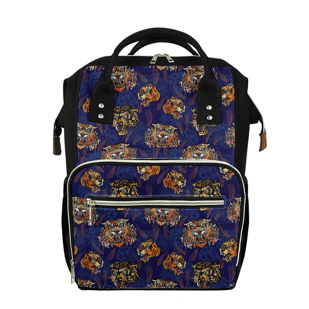 Blue Tiger Tattoo Pattern Print Diaper Bag