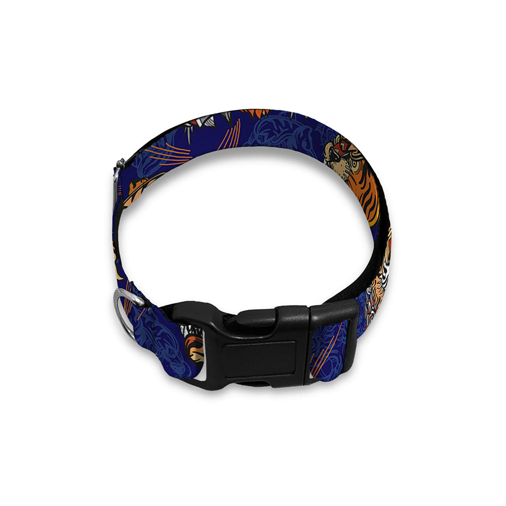 Blue Tiger Tattoo Pattern Print Dog Collar