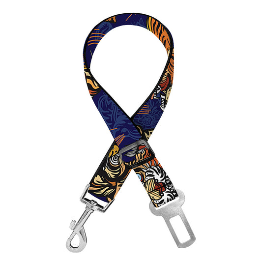 Blue Tiger Tattoo Pattern Print Dog Seat Belt