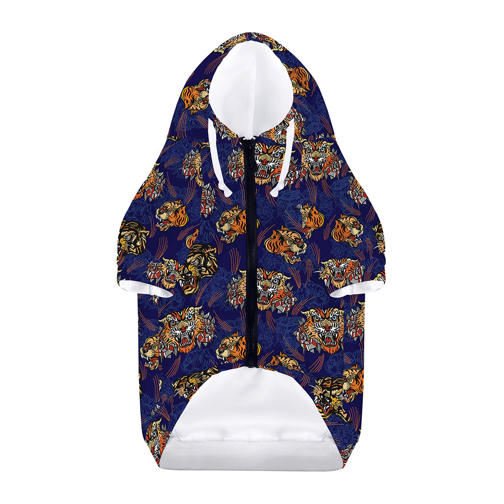 Blue Tiger Tattoo Pattern Print Dog Zip Up Hoodie