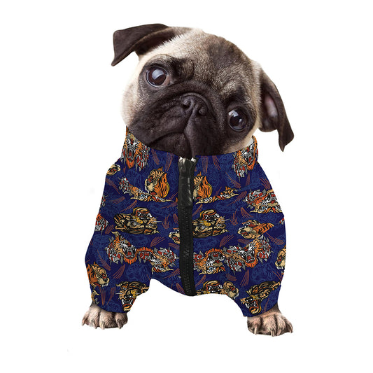 Blue Tiger Tattoo Pattern Print Dog Zip Up Jacket