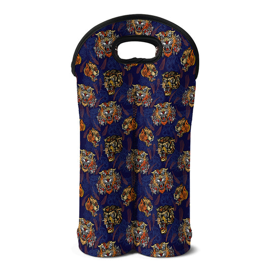 Blue Tiger Tattoo Pattern Print Double Neoprene Wine Tote