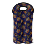 Blue Tiger Tattoo Pattern Print Double Neoprene Wine Tote