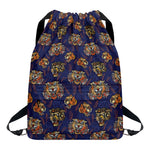 Blue Tiger Tattoo Pattern Print Drawstring Backpack