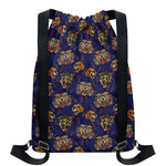 Blue Tiger Tattoo Pattern Print Drawstring Backpack