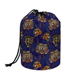 Blue Tiger Tattoo Pattern Print Drawstring Makeup Bag
