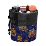 Blue Tiger Tattoo Pattern Print Drawstring Makeup Bag