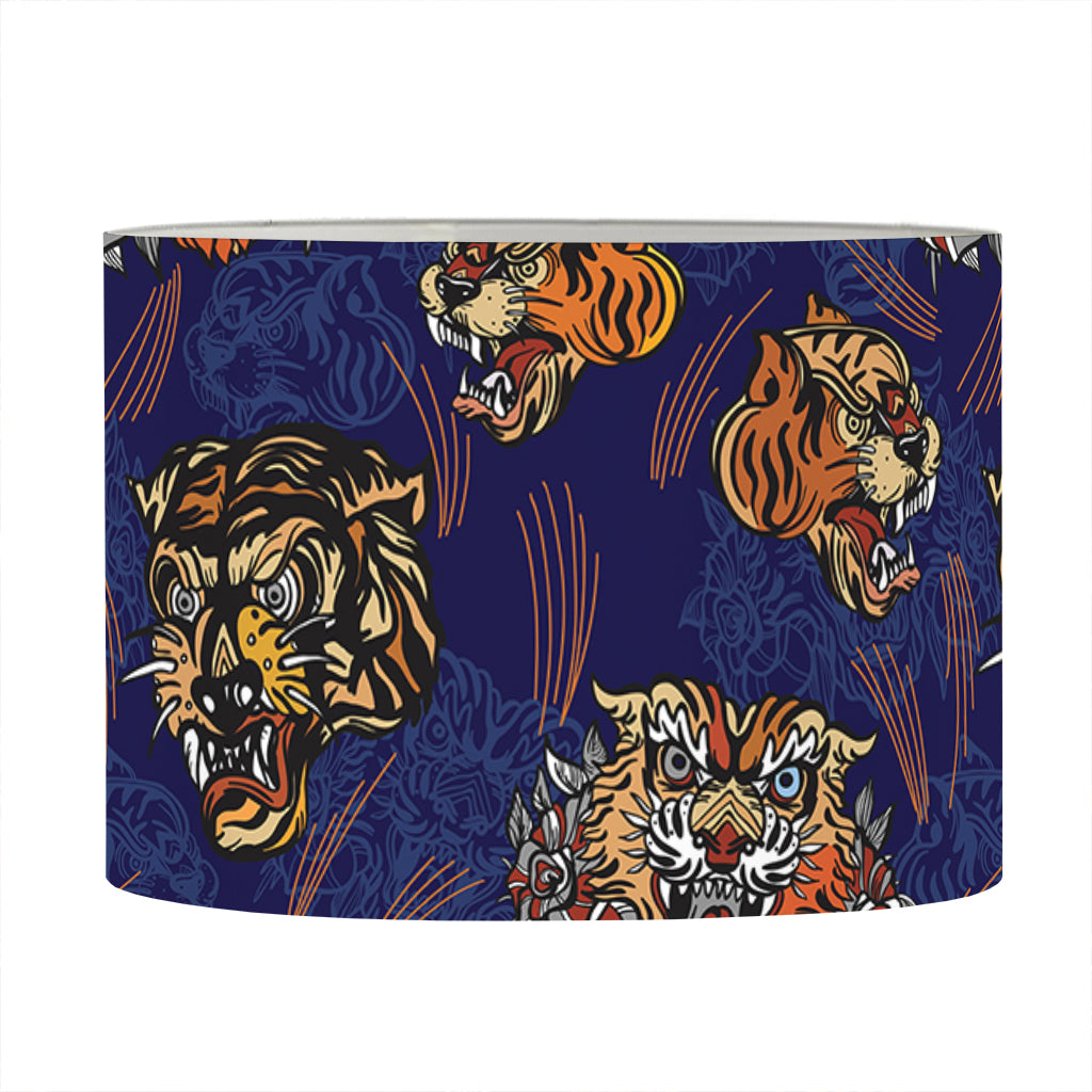 Blue Tiger Tattoo Pattern Print Drum Lamp Shade
