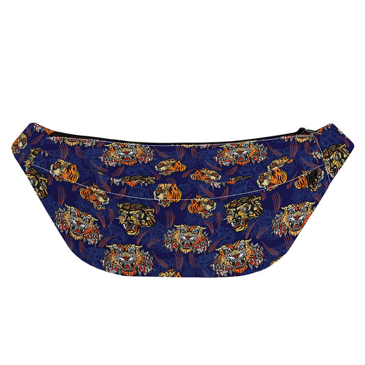 Blue Tiger Tattoo Pattern Print Fanny Pack