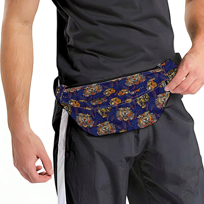Blue Tiger Tattoo Pattern Print Fanny Pack