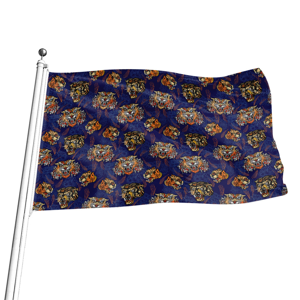 Blue Tiger Tattoo Pattern Print Flag