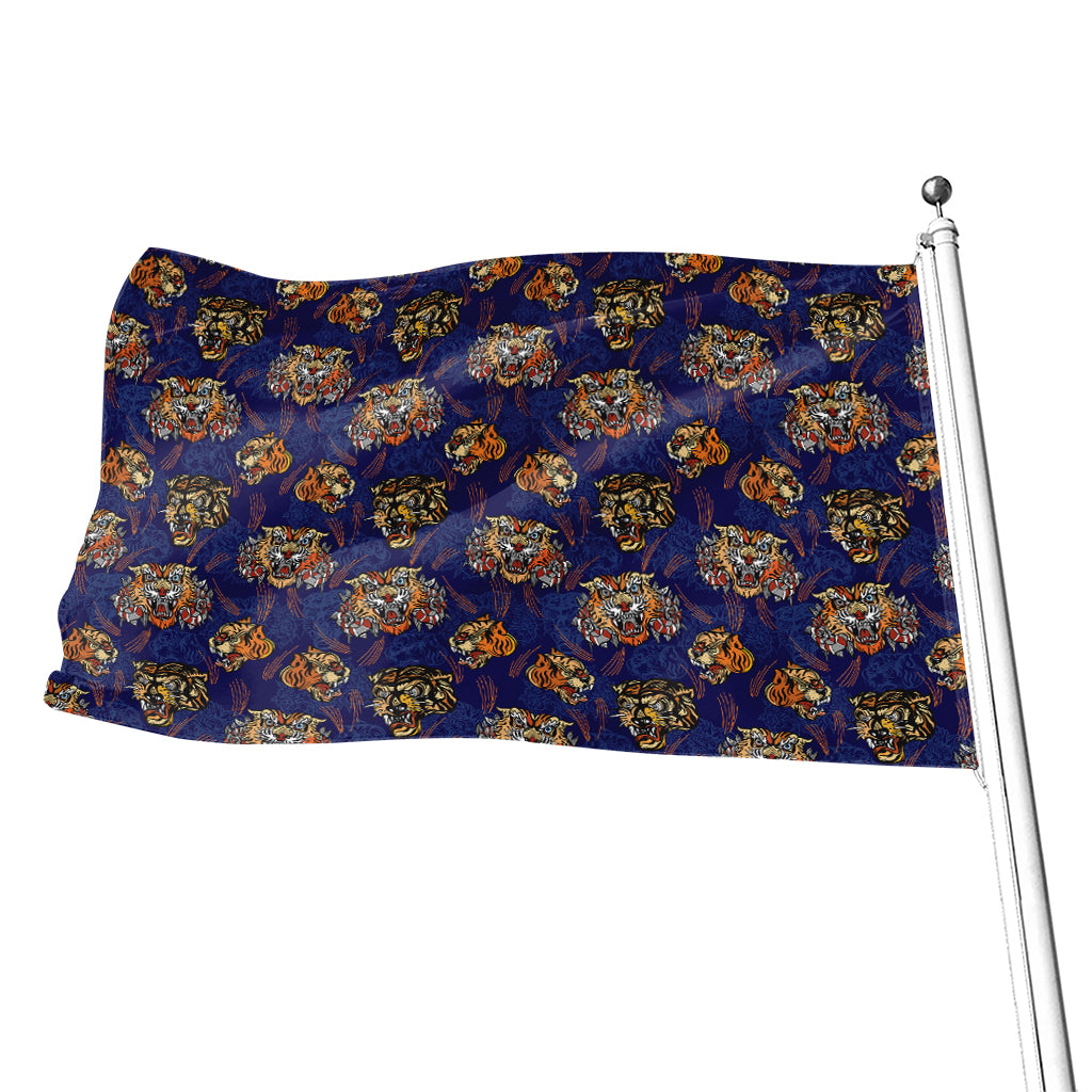 Blue Tiger Tattoo Pattern Print Flag