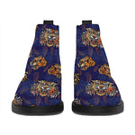 Blue Tiger Tattoo Pattern Print Flat Ankle Boots