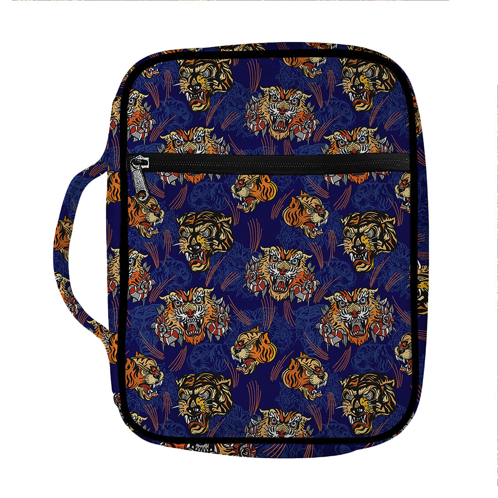 Blue Tiger Tattoo Pattern Print Front Pocket Bible Bag