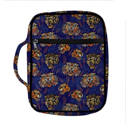 Blue Tiger Tattoo Pattern Print Front Pocket Bible Bag